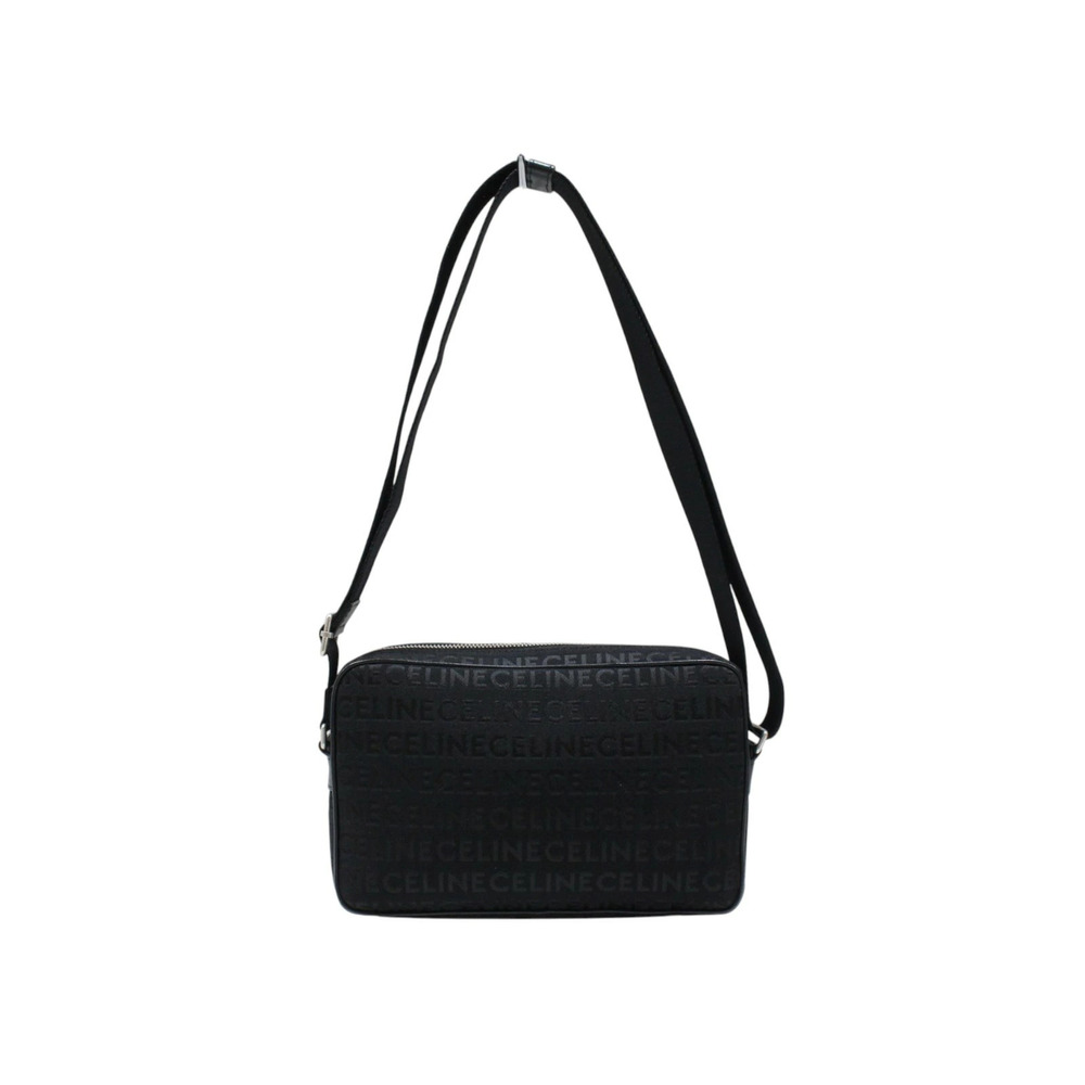 CELINE Messenger Bag Shoulder Crossbody Black Canvas Leather